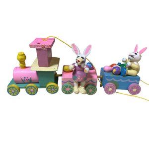 Vintage Easter Train Hand Painted Wood Train Hanging Ornament